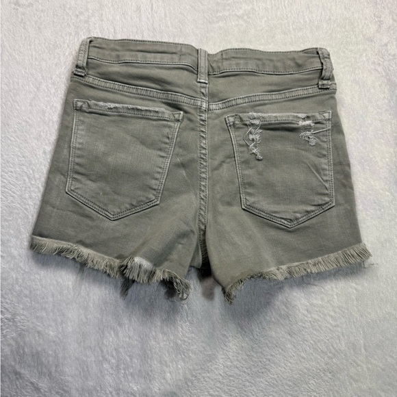 Olive Distressed Jean Shorts with Raw Hem - Picture 2 of 6